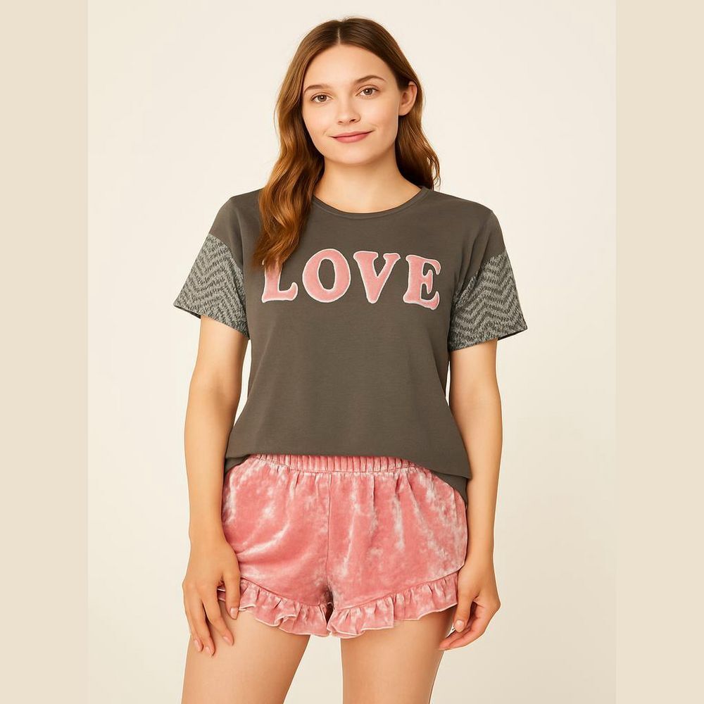 Bobbie Brooks Sleepwear Set - XL - Gray & Pink - "LOVE"
